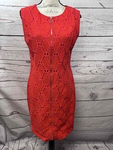 Tahari Red Lace Sleeveless‎ Dress Zip Front Lined Style Size 12
